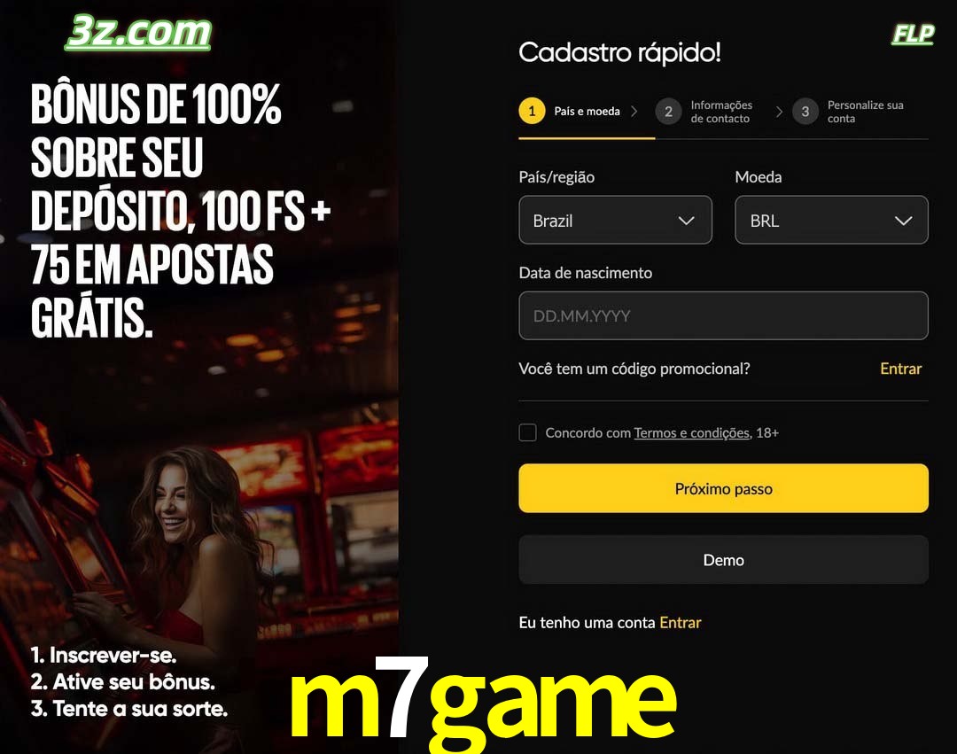 m7game registro oficial cassino online Brasil com bônus de depósito e free spins